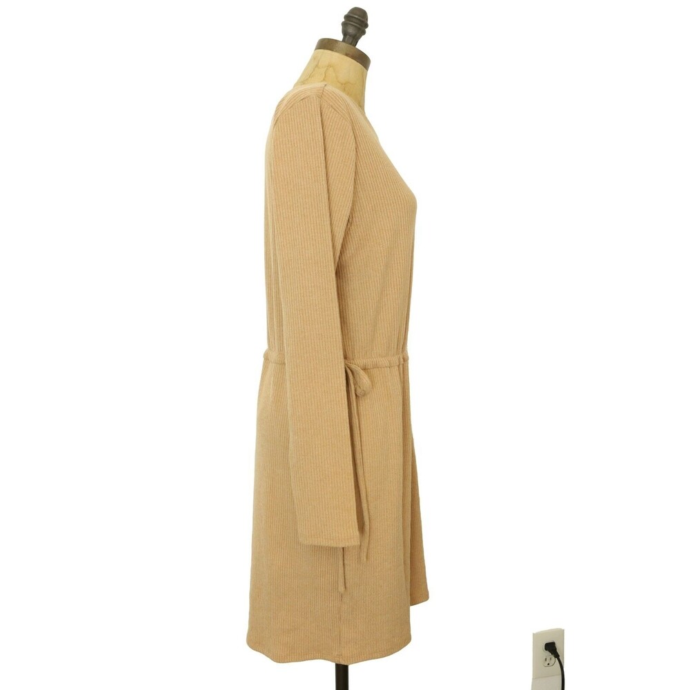 Charles Henry Long Sleeve Knit Dress M Cinched Waist Ribbed Tan Mini NEW B49 - Picture 3 of 6